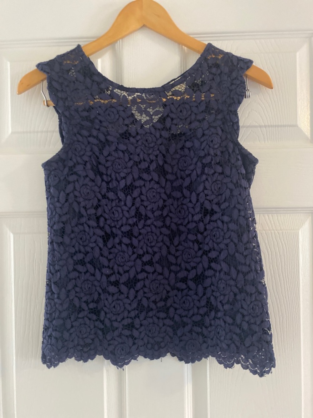 Monteau Navy Floral Lace Sleeveless Blouse